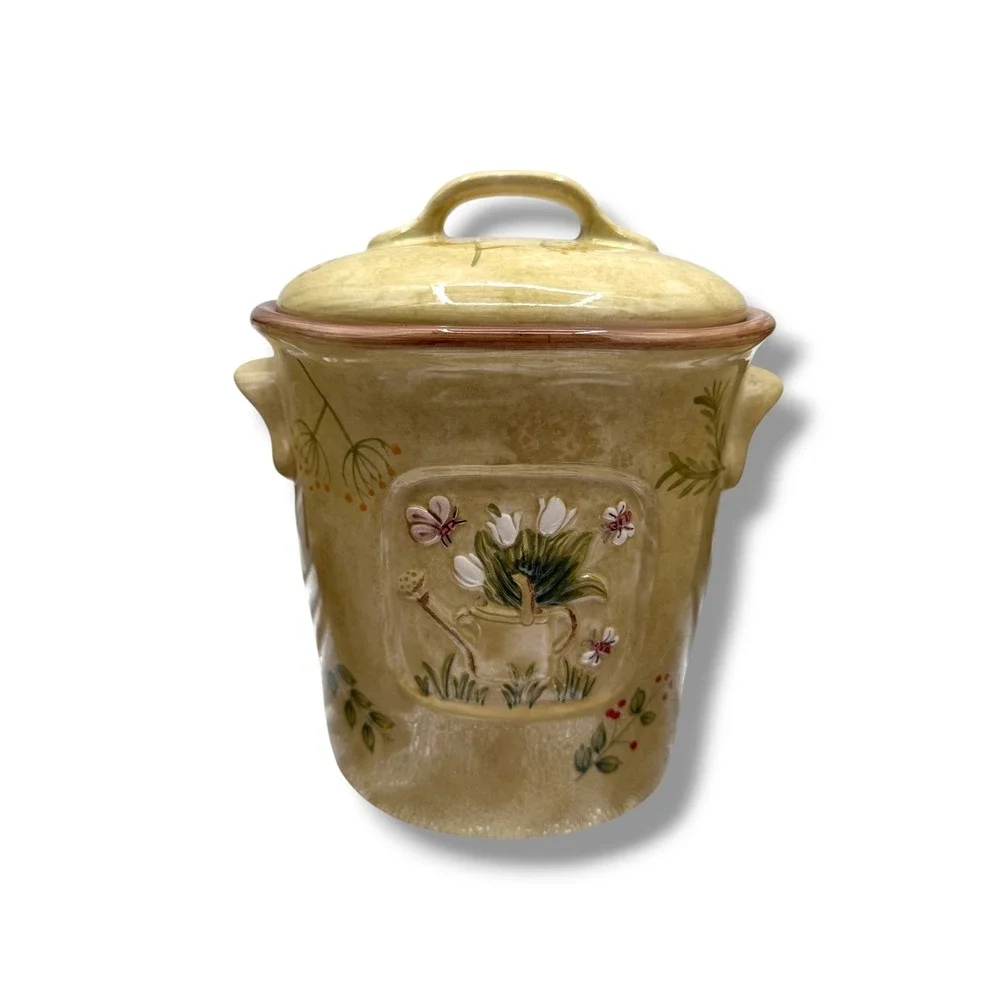 Vintage‎ Cheri Bloom 222 Fifth 3 Piece Canister Set Yellow Ceramic Farmhouse